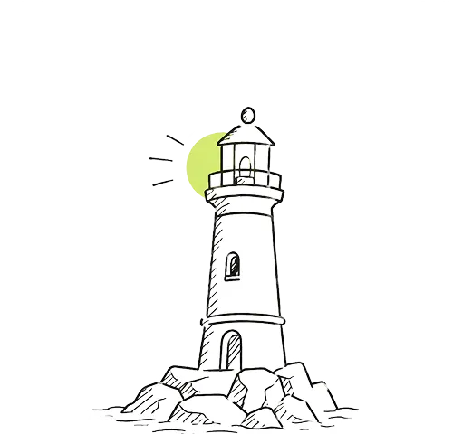Ilustración de faro: consultoría estratégica que guía el crecimiento del negocio.